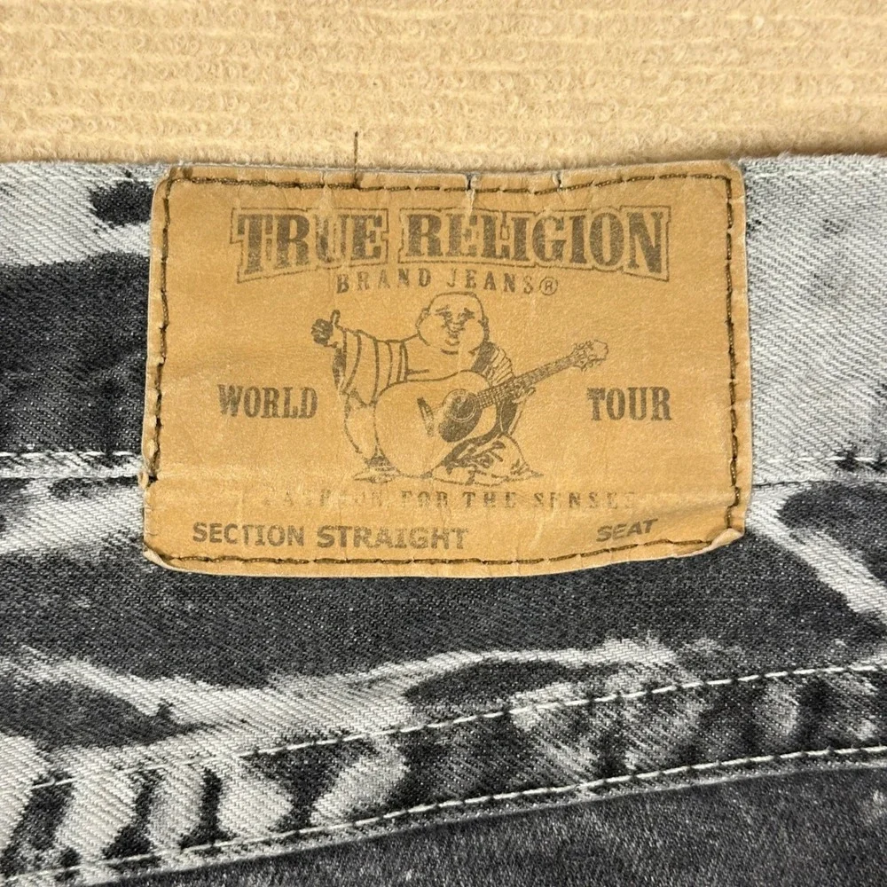 True Religion Straight Leg Flap Pocket Jeans Mens 28 (Fit 30x34) Acid Wash Denim